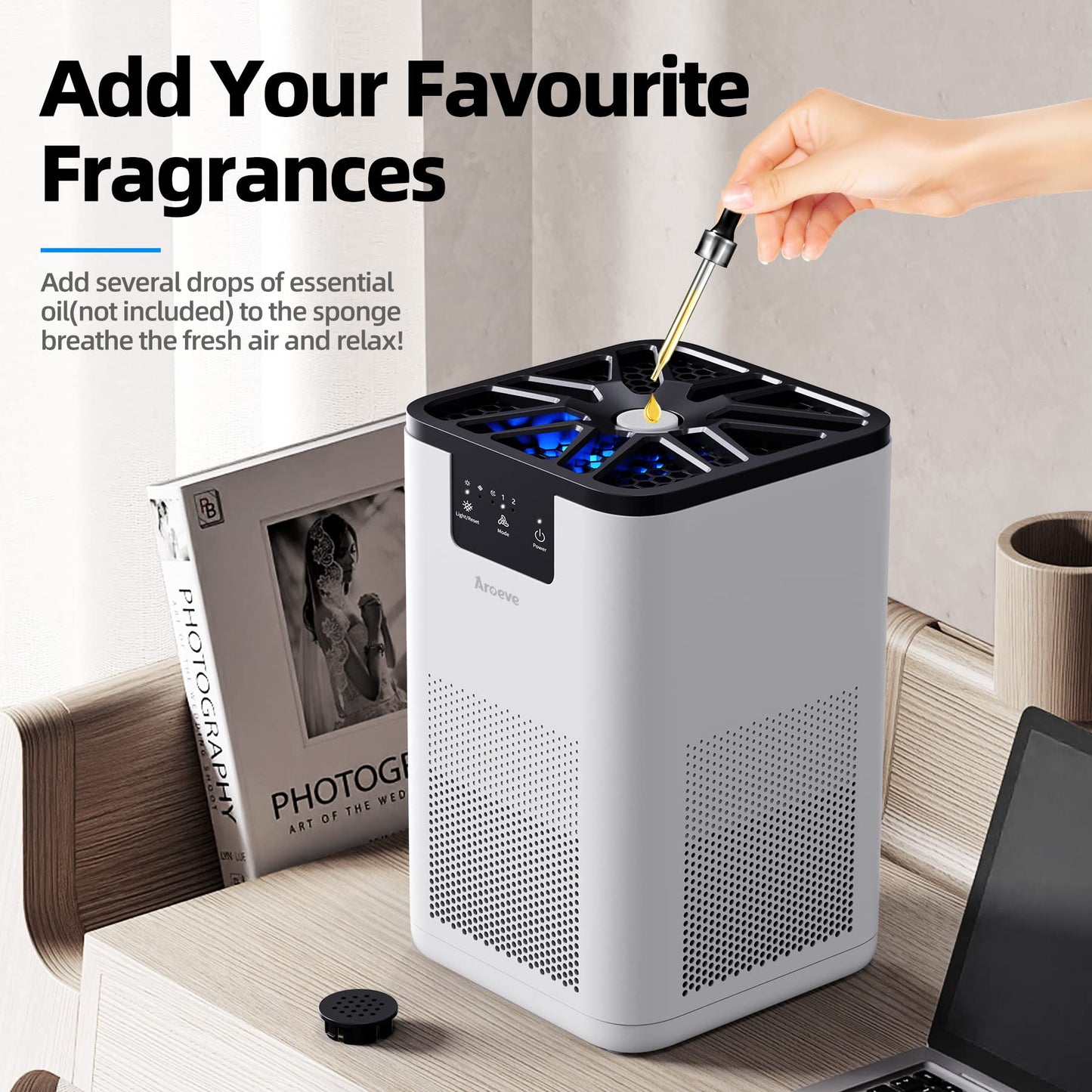 AROEVE Air Purifiers for Bedroom Air Purifier With Aromatherapy Function For Pet Smoke Pollen Dander Hair Smell 20dB Air Cleaner For Bedroom Office Living Room, MK06- Black(Available for California)