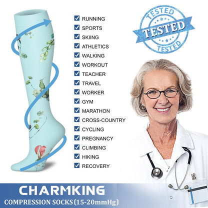 CHARMKING Compression Socks for Women & Men (8 Pairs) 15-20 mmHg Graduated Copper Support Calf Socks are Best for Pregnant, Nurses - Boost Performance, Circulation, Knee High Wide Calf(L/XL, Multi 63)
