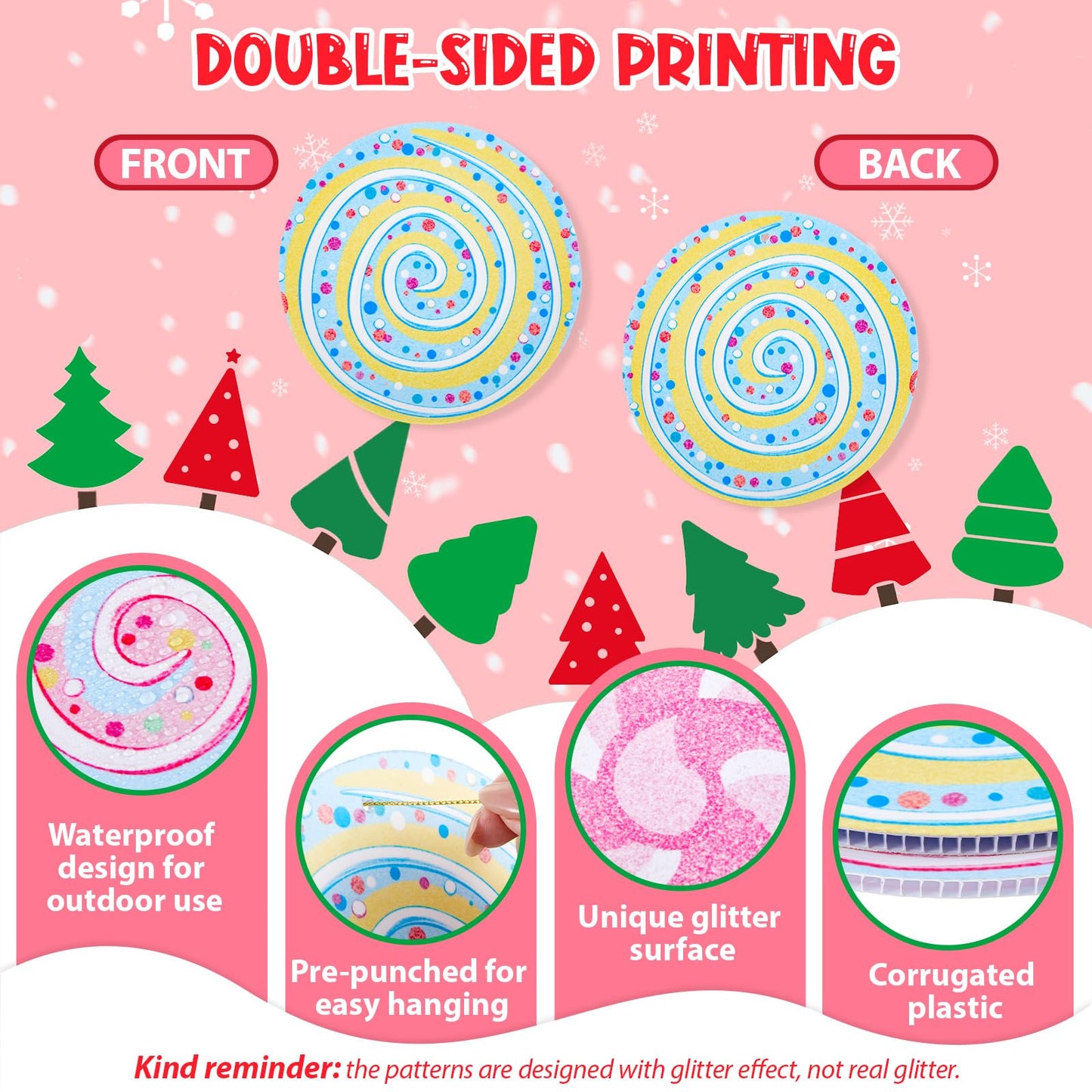 Chunful 25 Pcs Large Pastel Christmas Candy Cane Ornaments Christmas Tree Hanging Decorations Double-Sided Candy Peppermint Lollipop Marshmallow Ornaments for Tree Home Indoor Porch Wall Ceiling
