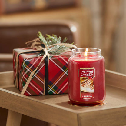 Yankee Candle Sparkling Cinnamon Scented, Classic 22oz Large Jar Single Wick Candle, Over 110 Hours of Burn Time | Holiday Gifts for All: Perfect for Fall and Winter Decor