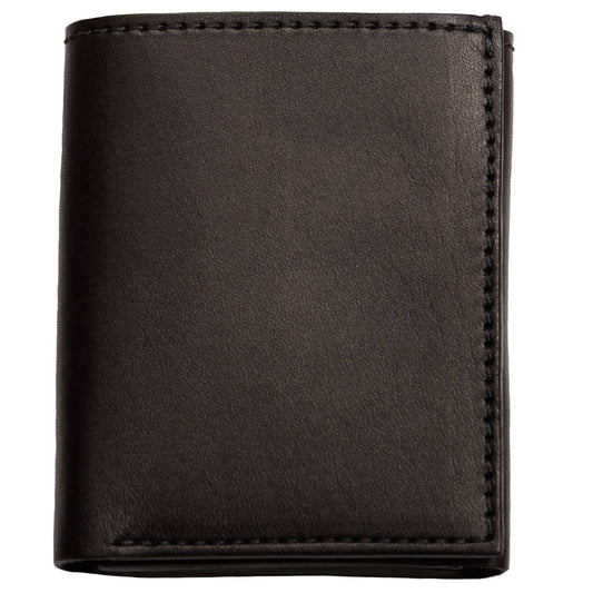 Premium Full Grain Bridle Leather Men’s Trifold Wallet With ID Window – Black - Made in USA