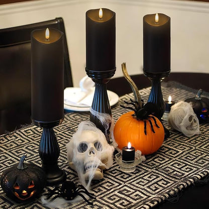 NURADA Outdoor Flameless Candles with Remote Timer - Waterproof Realistic Flickering LED Pillar Electric Battery Operated Fake Candle for Home Halloween Holiday Party Decor - 2 Pack Black(D3”H6”6”)