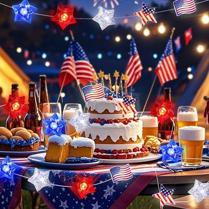 Aogist 4th of July Decorations String Lights with Remote an Timer, USB & Battery Dual-Power American Flag Lights for Memorial Day, Independence Day (2 Pack)