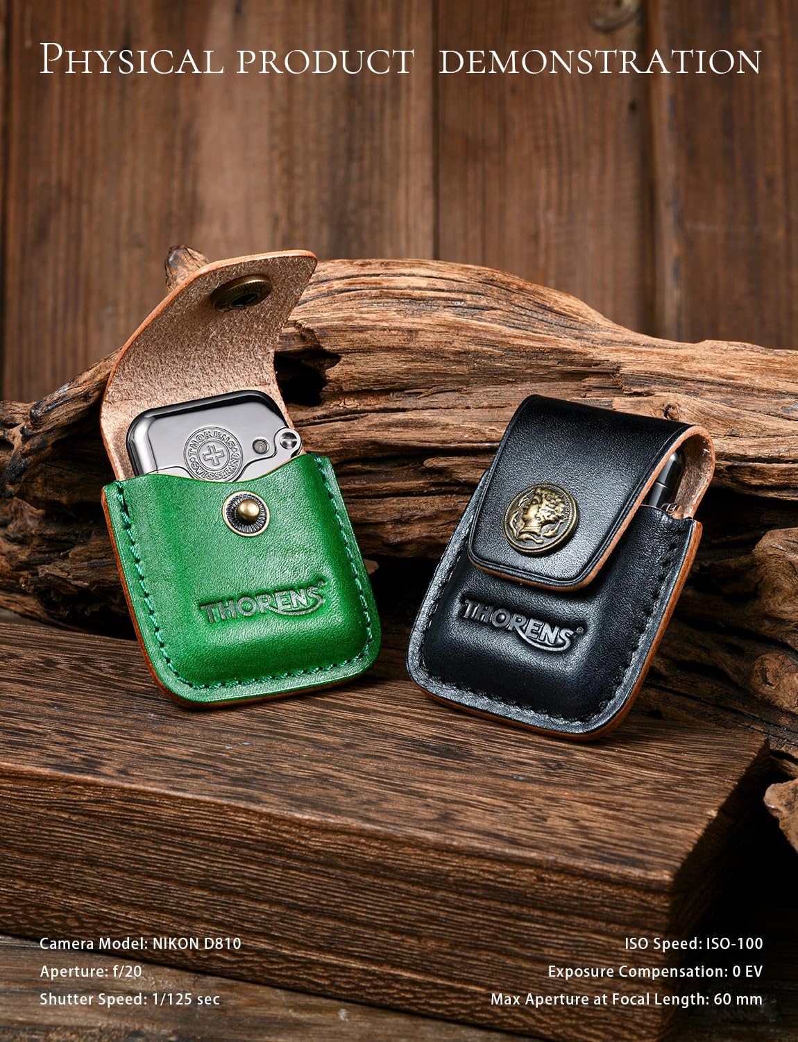 Thorens Lighter Accessory - Handcrafted Premium Leather Lighter Case - Charcoal Black