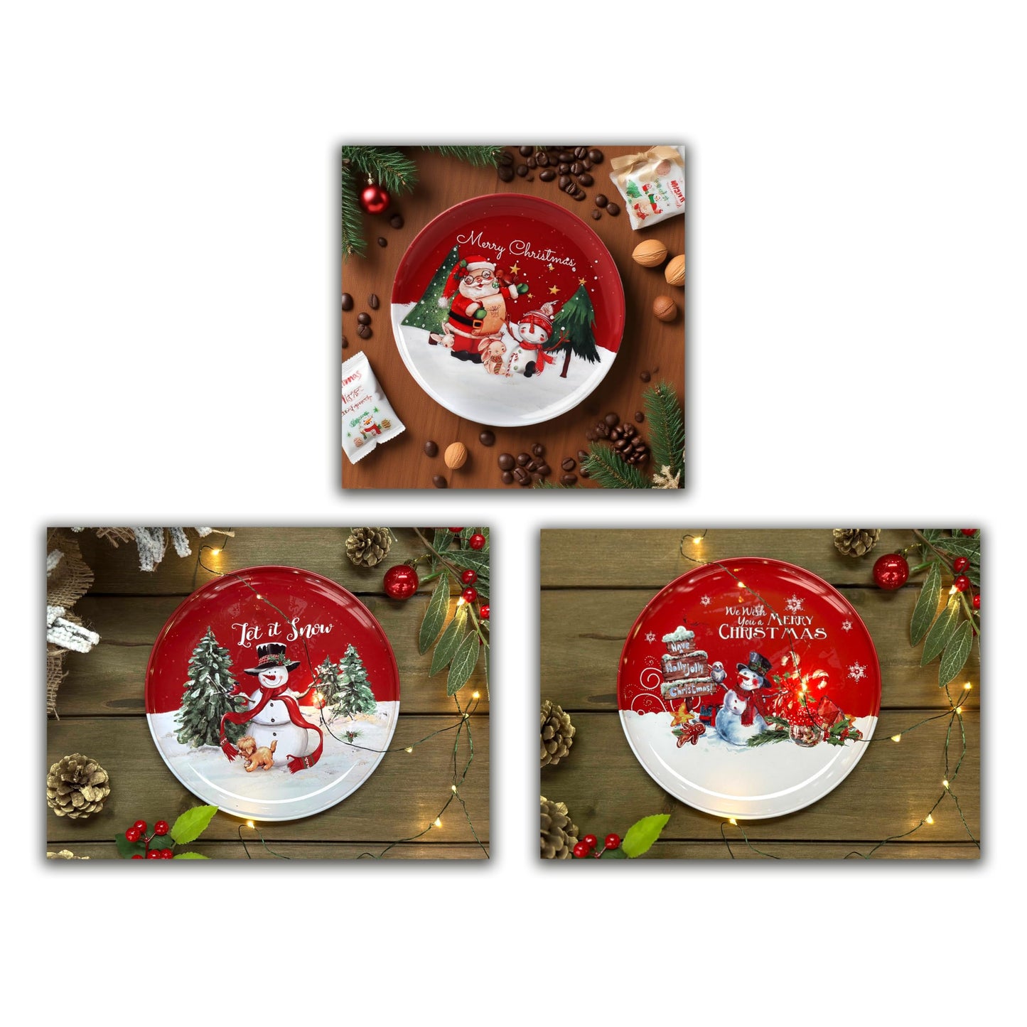 PHILPETY 3 Pcs Christmas Metal Serving Tray Christmas Plates for Cheese, Fruit, Cookies, Dessert - Xmas Snacks Dessert Party Decorations