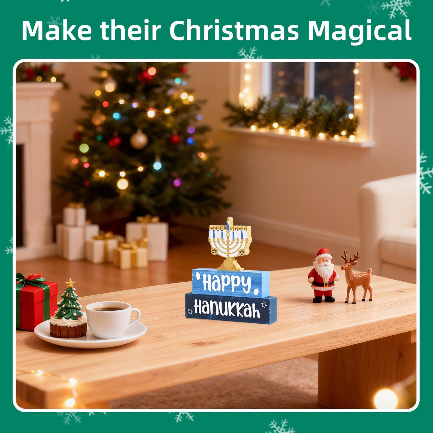 3 Pcs Hanukkah Wooden Tiered Tray Decor, Menorah Decorations Gifts for Home, Jewish New Year Table Centerpiece for Xmas Party Kitchen Office