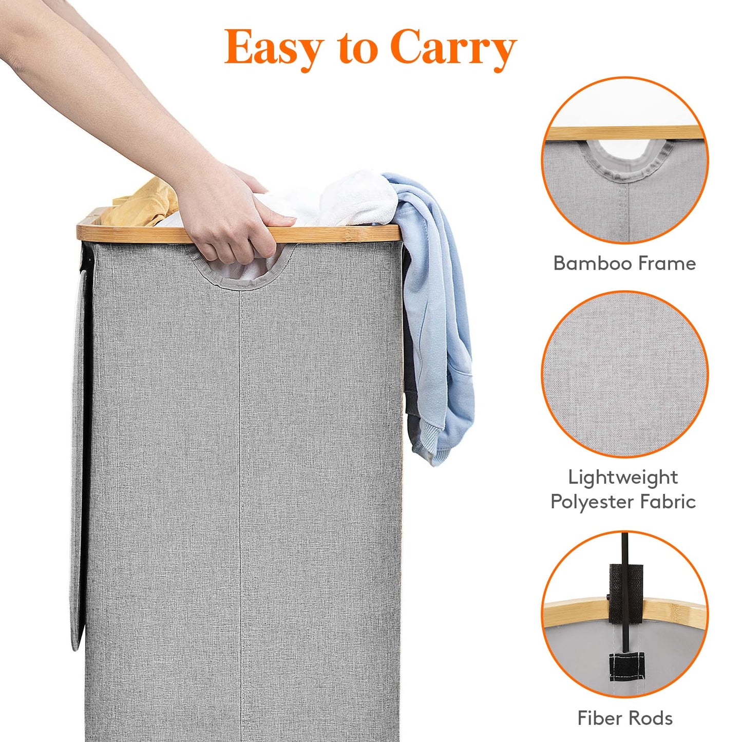 Lifewit 100L Laundry Basket with Lid, Clothes Hampers for Laundry with Bamboo Handles and 1 Removable Bag, Large Foldable Laundry Hamper for Bedroom, Bathroom, Dorm, Laundry Room, Light Gray