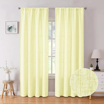 Tollpiz Linen Curtains Bedroom Rod Pocket Semi Sheer Curtain Burlap Light Filtering Thick Linen Drapes for Living Room, 54 x 84 inches Long, Cream Yellow, Set of 2 Panels