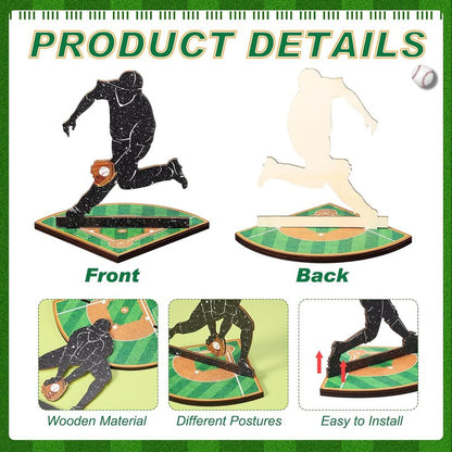 Baseball Table Centerpiece Decorations - 6 Pcs Wooden Player Silhouettes | Sports Game Sign for Birthday Parties