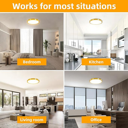 Hlite 6pack 12 inch Flush Mount LED Ceiling Light Fixture,24W 2400LM Super Slim Light Fixtures Ceiling Mount 3000K/4000K/5000K 3CCT Selectable,Ceiling Light Fixtures for Kitchen,Bedroom (Gold)