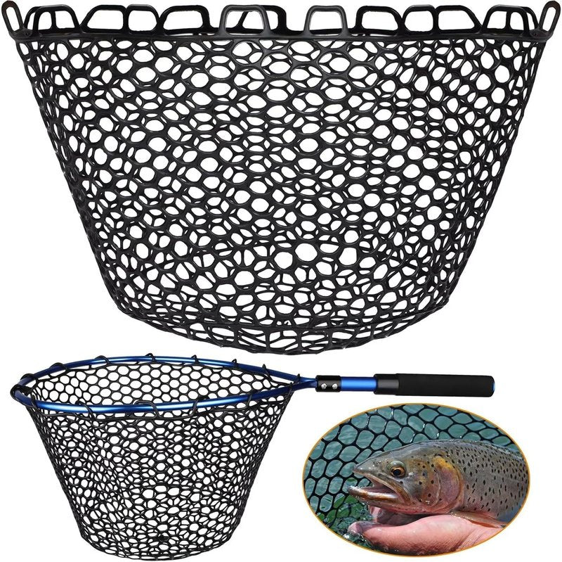 Rubber Fishing Net Replacement - Clear & Black Foldable Landing Net for Freshwater & Saltwater | 5 Sizes Available