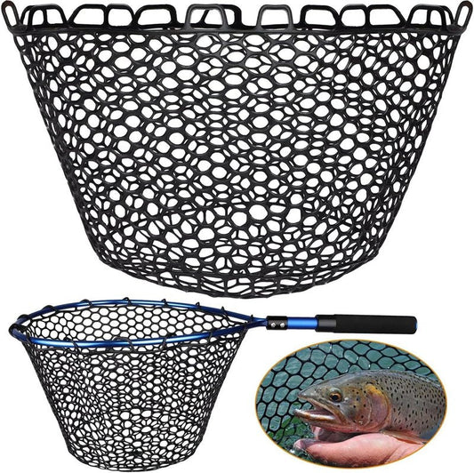 Rubber Fishing Net Replacement - Clear & Black Foldable Landing Net for Freshwater & Saltwater | 5 Sizes Available