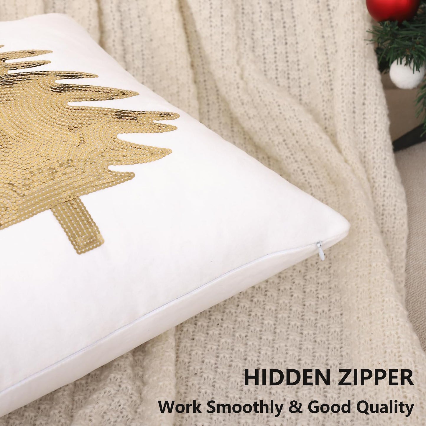 Tosleo Christmas Pillowcases 18 x 18 inch Set of 2 White Xmas Tree Sequins Throw Pillow Cover Christmas Pillow case Party Decorations Winter Holiday Cushion Cases