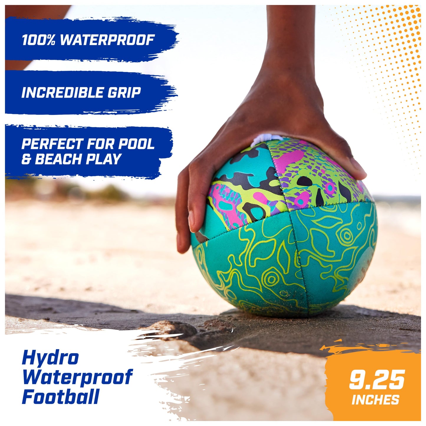SwimWays Hydro Waterproof Football, Outdoor Games for Adults and Kids, Swimming Pool Accessories and Pool Party Games,9.25 Inches, Blue