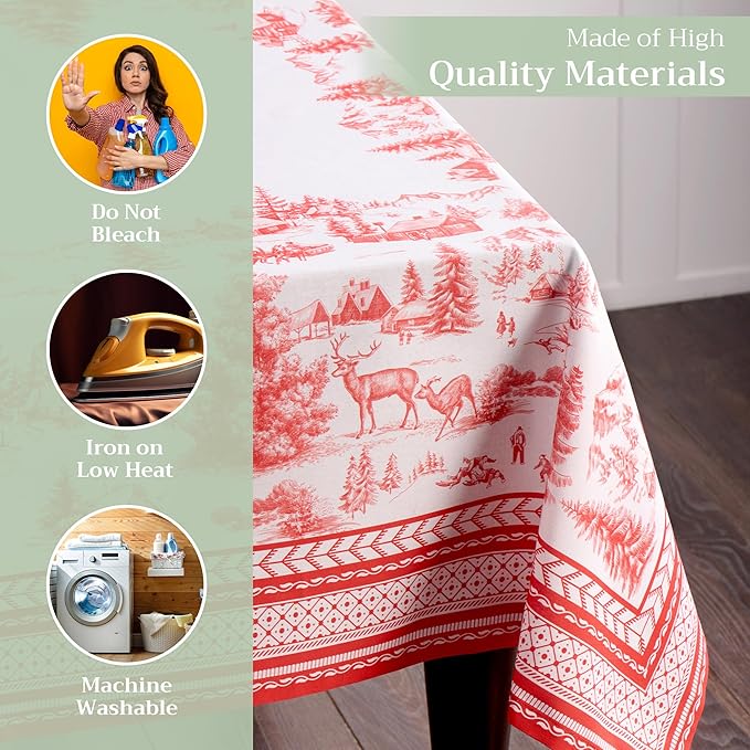 Maison d' Hermine Table Cloth Rectangle Table 100% Cotton 60 x 108 Inches Fall Tablecloth Reusable Everyday Use for Thanksgiving Christmas Decorations Dining Farmhouse Party (Winter Jouy)