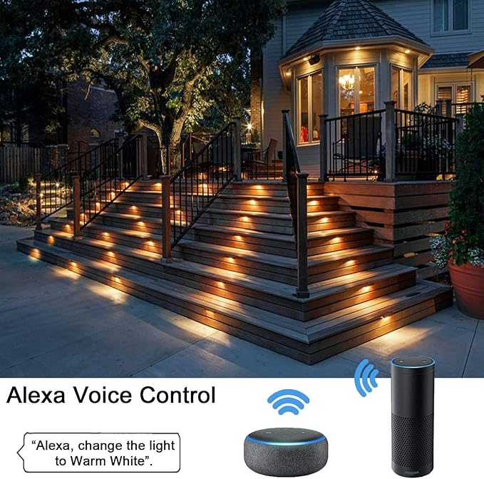 Smart LED Deck Lights Kit WiFi Controlled Color Changeable,Φ1.38“Outdoor IP67 Waterproof Low Voltage Step Lights In-Ground Lighting,Works with Samrt Phone,Alexa, Google Home(Black Border,6pack)