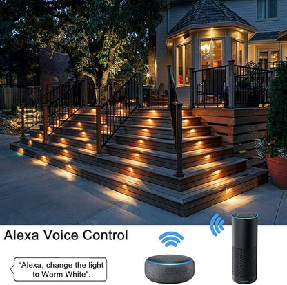 Smart LED Deck Lights Kit WiFi Controlled Color Changeable,Φ1.38“Outdoor IP67 Waterproof Low Voltage Step Lights In-Ground Lighting,Works with Samrt Phone,Alexa, Google Home(6pack)