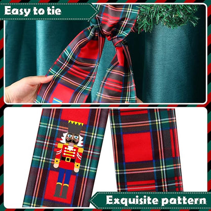 Wreath Sash for Front Door Wreath Satin Sash Blank Sashes Embroidery Monogram Yard Doorway Indoor Outdoor Wall Ribbon Bow Home Decor (Red, Black,Black Nutcracker)
