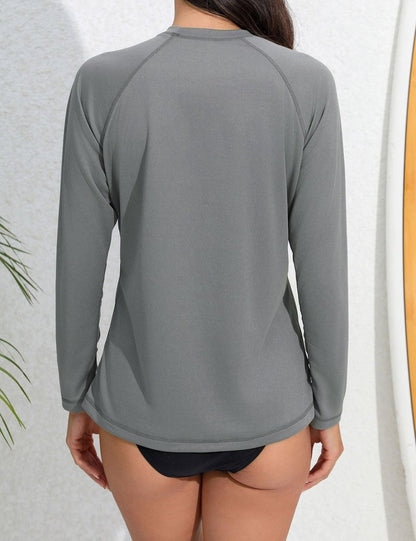 Halcurt Women's Long Sleeve Rash Guard Swim Shirt with Built in Bra Lightweight UPF50+ Quick Dry Swimsuit Top Grey L
