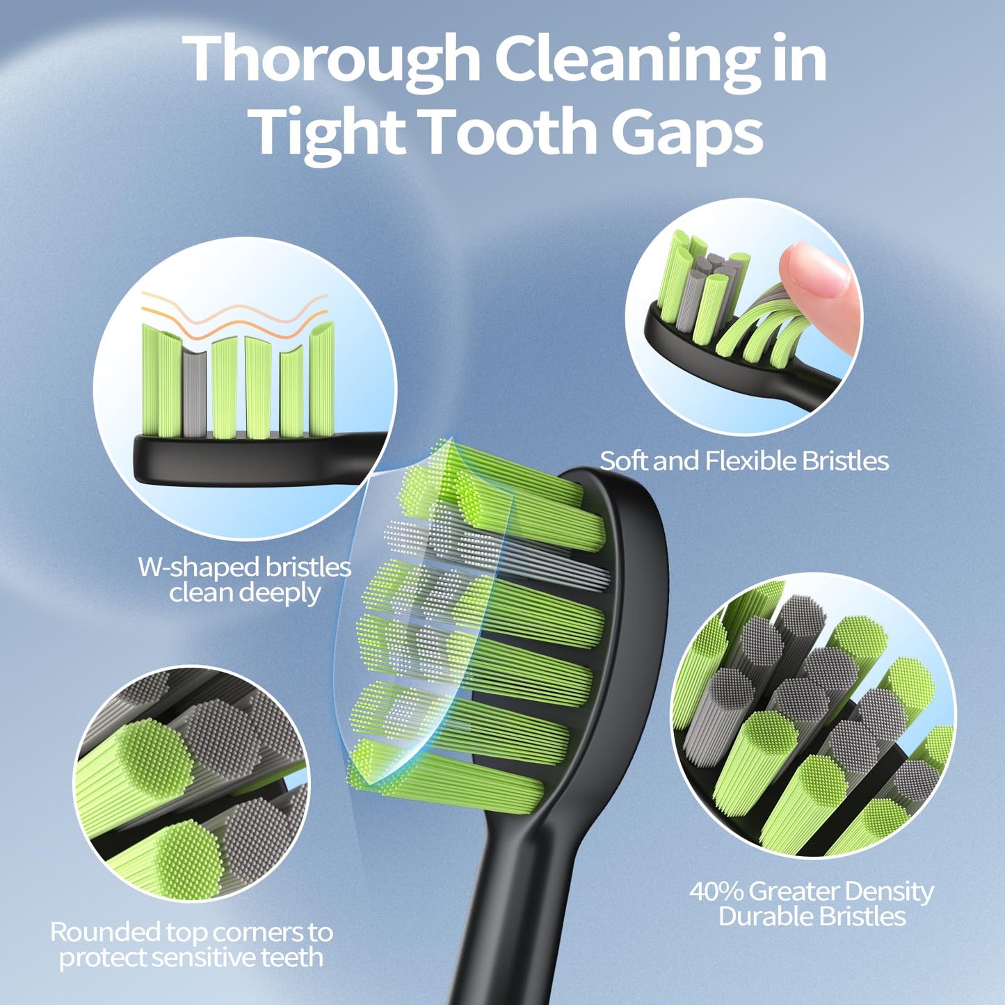 Sonic Electric Toothbrush for Adults: Deep Cleaning for Travel & Sensitive Teeth – Rechargeable Toothbrush with 6 Brush Heads, 42000 VPM, 5 Modes, 100 Days Battery Life for for Home Family