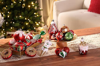 SHareconn 86pcs Christmas Tree Balls Ornaments, Shatterproof Plastic Decorative Baubles for Christmas Tree Decorations, Holiday Wedding Party Decoration, Festive Ornaments, Red Green White