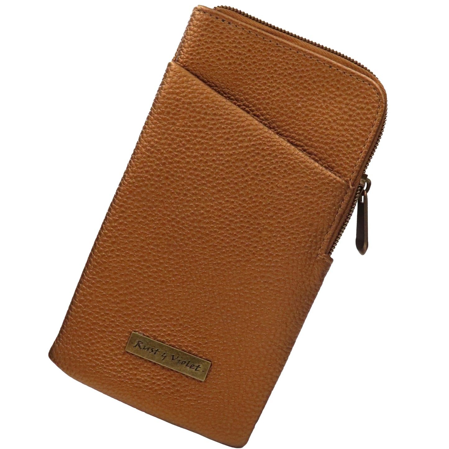 Double Eyeglass Case | Semi Soft Faux Leather Zipper Glasses Pouch - Chic Dual Durable Sunglass Case (IP128 Bronze)