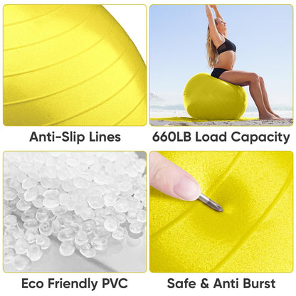 APEXUP Yoga Ball, 660 lbs Anti-Burst Exercise Ball with Pump, 5 Sizes (XXL(31"~34") 85cm, Yellow)