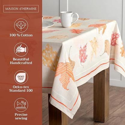 Maison d' Hermine Table Cloth Rectangle Table 100% Cotton 60 x 90 Inches Fall Tablecloth Reusable Everyday Use for Thanksgiving Christmas Decorations Dining Farmhouse Party (Colours of Autumn)