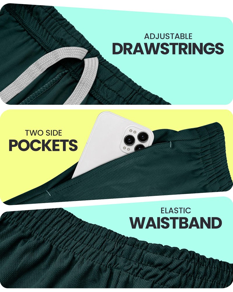 NY Threads Men's Athletic Shorts Quick Dry Loose-Fit Lightweight Running Workout Gym Shorts with Pockets, Large, Dark Green