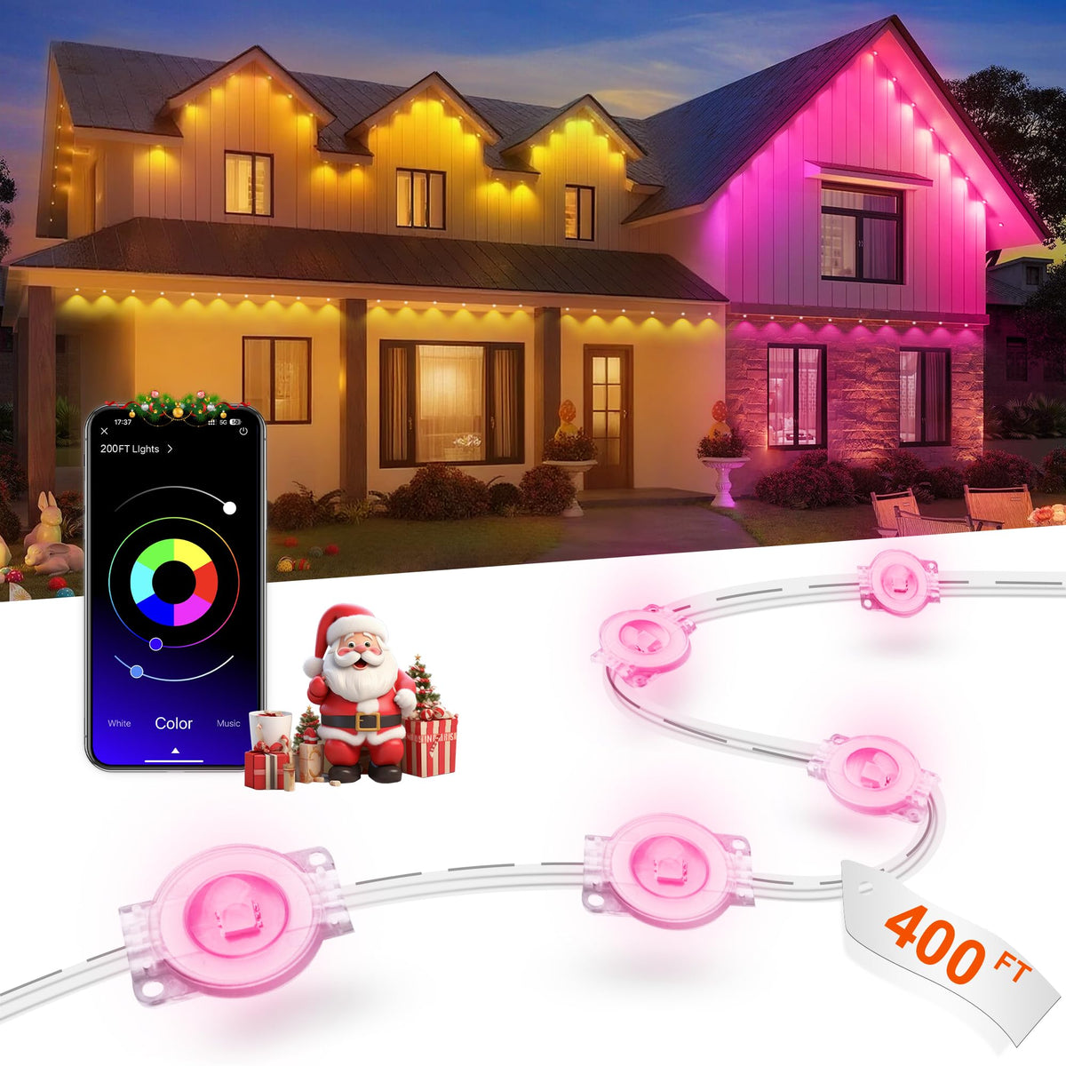 Nexillumi 400ft Permanent Outdoor Lights for House, 2025 New Smart RGB Christmas Lights Outdoor with APP Remote Control, IP67 Waterproof Eternity Eaves Lighting for Christmas Decorations