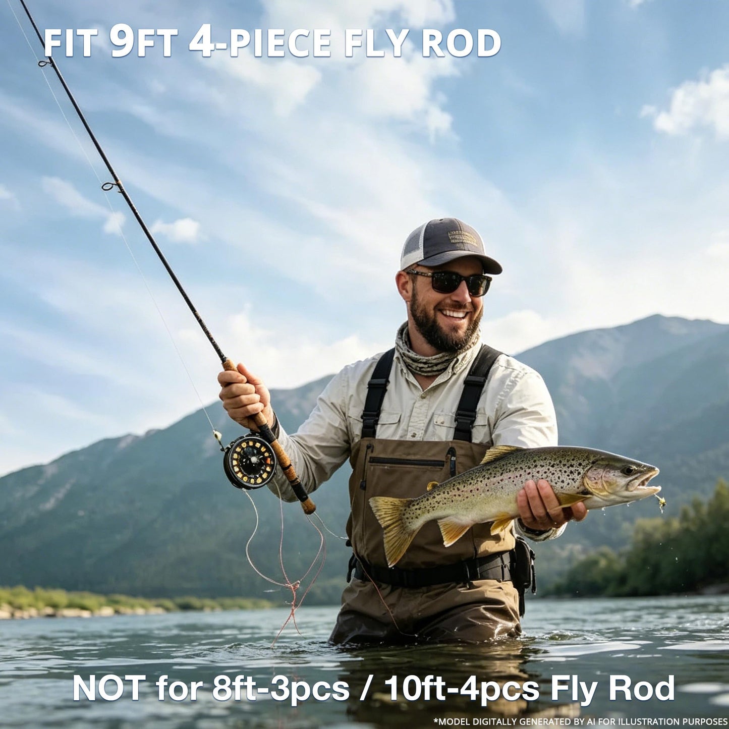 PEKREWS Fly Rod Case, 30.5" Fishing Rod Bag Fit 9' 4-Piece Fly Rod and Reel with 2 Side Pockets, Padded Reel Pouch, Hard Travel Fly Rod Tube with Shoulder Strap, Fishing Pole Holder For Angler, Blue