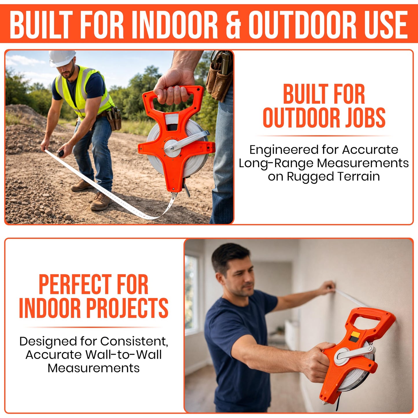 Harrier Hardware 55 Yard / 165 Foot Long Open Reel Tape Measure, Orange, SAE & Metric Scales, Durable for Construction Measuring Tape