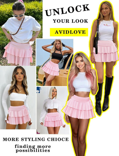 Avidlove Micro Skirts for Women Y2K Pleated Tennis Skirt Mini Ruffle Skirt Thanksgiving Skirts Outfit Pink M