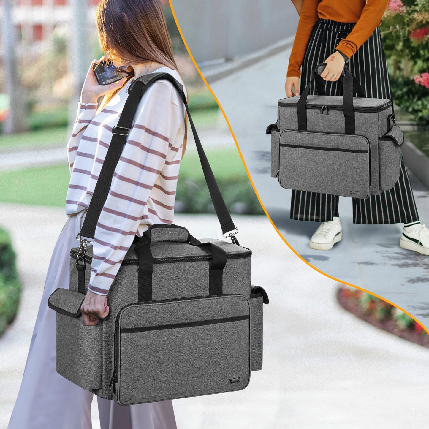 Trunab Large Scrapbook Bag with Padded Laptop Sleeve, Craft Bag Organizer Tote with Multiple Pockets for Scrapbooking Supplies and Art Tools, Grey