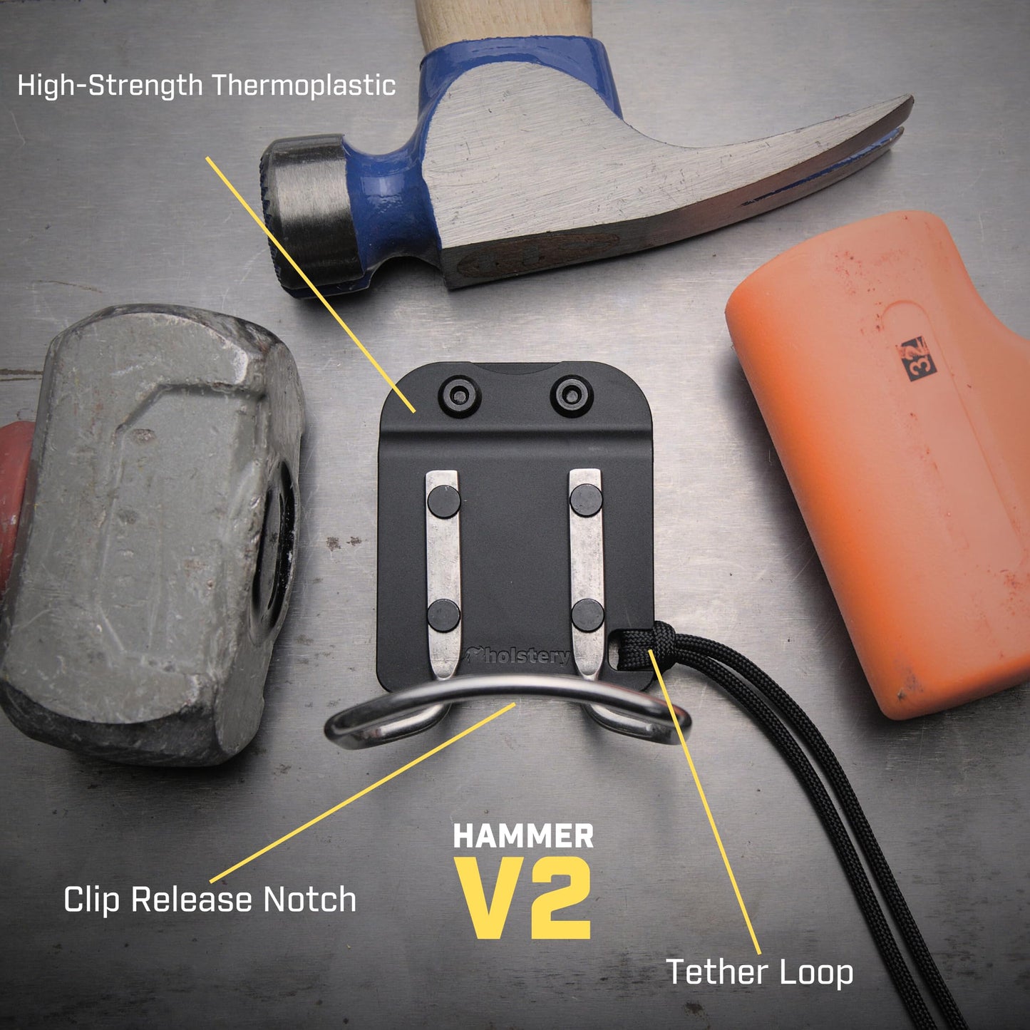 Holstery HammerMaster | Hammer Holder Loop - Clip-On Tool Belt Holster Holds Hammers, Hatchet, or Mallet