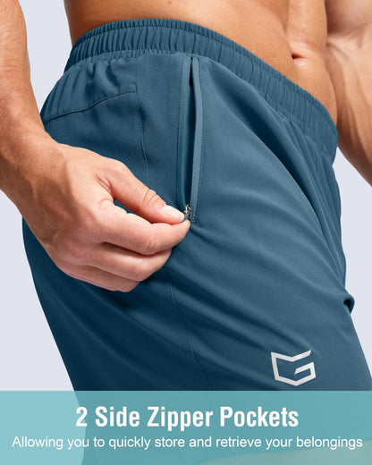 G Gradual Men's Athletic Running Shorts with Zipper Pockets Quick Dry 7"/ 5"/ 9" Workout Gym Shorts for Basketball Hiking(Dusty Blue,9L)