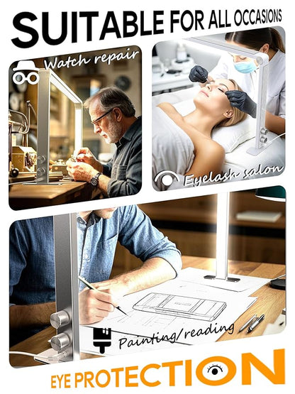 Upgraded Nail Tech Lamp for Desk, 32 in Foldable Large Nail Light with Phone Holder, 3000K-6000K CRI＞95 LED Manicure Lamp, Half Moon Light for Lash Eyelash Extension, Tattoo, Eyebrows-Diamond Silver
