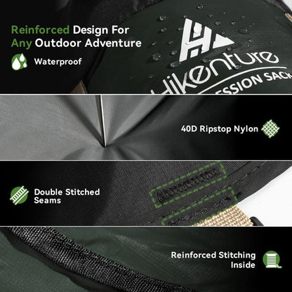 Hikenture Compression Sack for Sleeping Bag, Upgrade Anti-Tear Nylon Sleeping Bag Stuff Sack, 10L/14L/20L/30L Water-Resistant Compression Bag, Storage Bag (Dark Green, 20L)