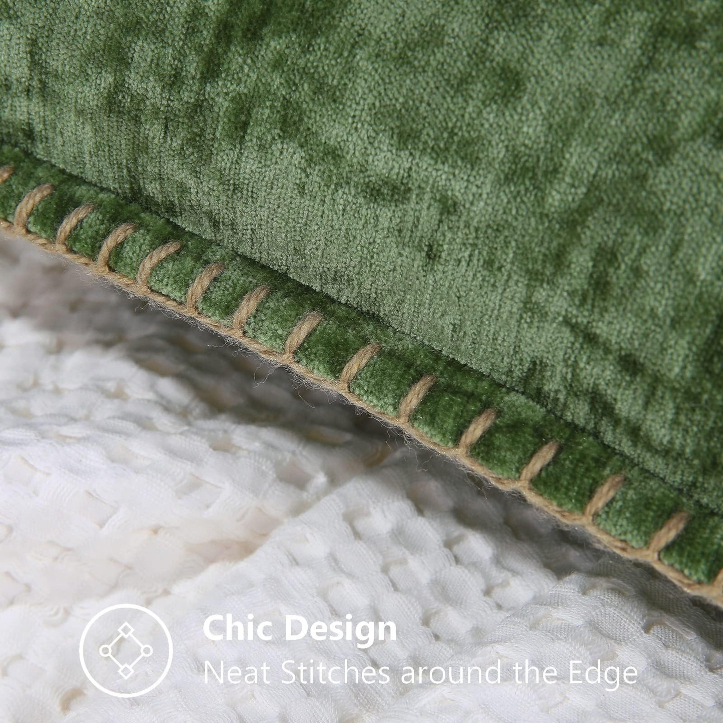 decorUhome Fall Chenille Soft Cozy Throw Pillow Covers 18x18 Set of 2, Modern Farmhouse Boho Velvet Decorative Pillow Cases with Stitched Edge for Couch Sofa Bed Home Decor, Forest Green