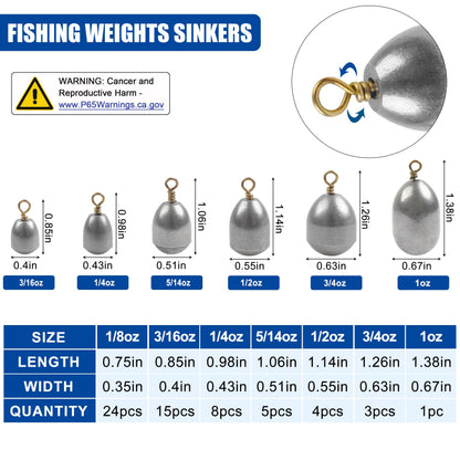 Fishing Weights Kit,60pcs Assorted Bass Casting Weights Iron Fishing Weight Water Drop Bell Sinkers Catfish Sinker Weight for Saltwater Freshwater