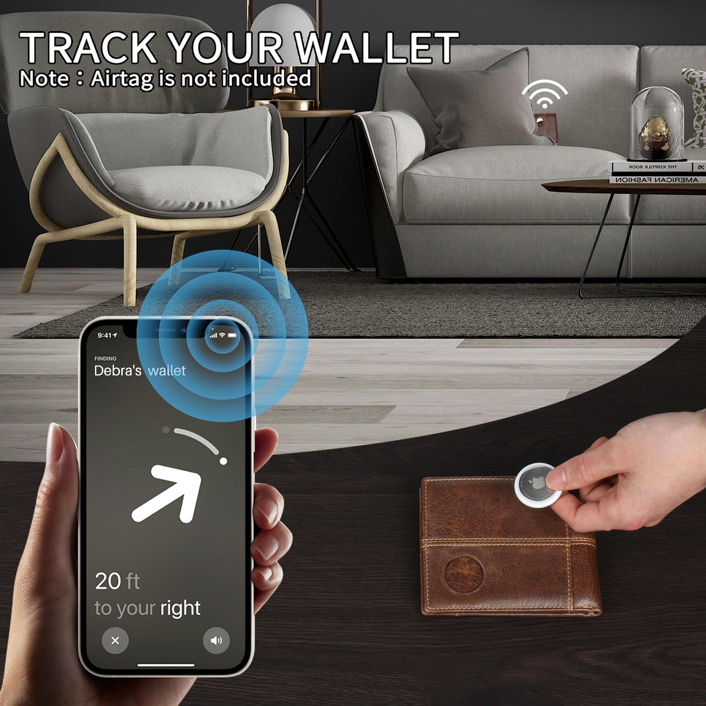 Swallowmall AirTag Wallet Mens RFID Blocking Genuine Bifold Leather Wallets for air tag Men's Wallet with 1 ID Window 15 Card Slots (Airtag Not included)