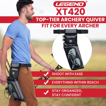 LEGEND XT420 Arrow Quiver - Quiver Arrow Holder, Archery Quiver with 3 Arrow Tube, Durable Nylon Hip Quivers with Multiple Pockets for Archery Accessories, Score Card & Tools - Right Handed,Army Green