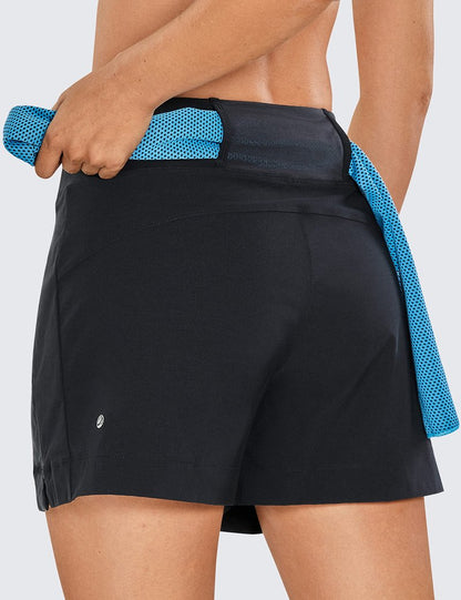 CRZ YOGA Women's Lightweight Mid Rise Hiking Shorts 4'' - Stretch for Athletic Summer Travel Outdoor Golf with Zip Pockets Black Medium