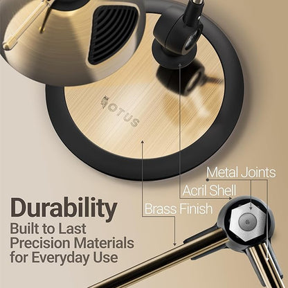 OTUS Brass Desk Lamp for Home Office | Gesture On/Off & Touch Control | Warm Dimmable Eye-Care LED Light 1500 Lux | Adjustable Swing Arm Metal Lamp for Work, Study & Decor
