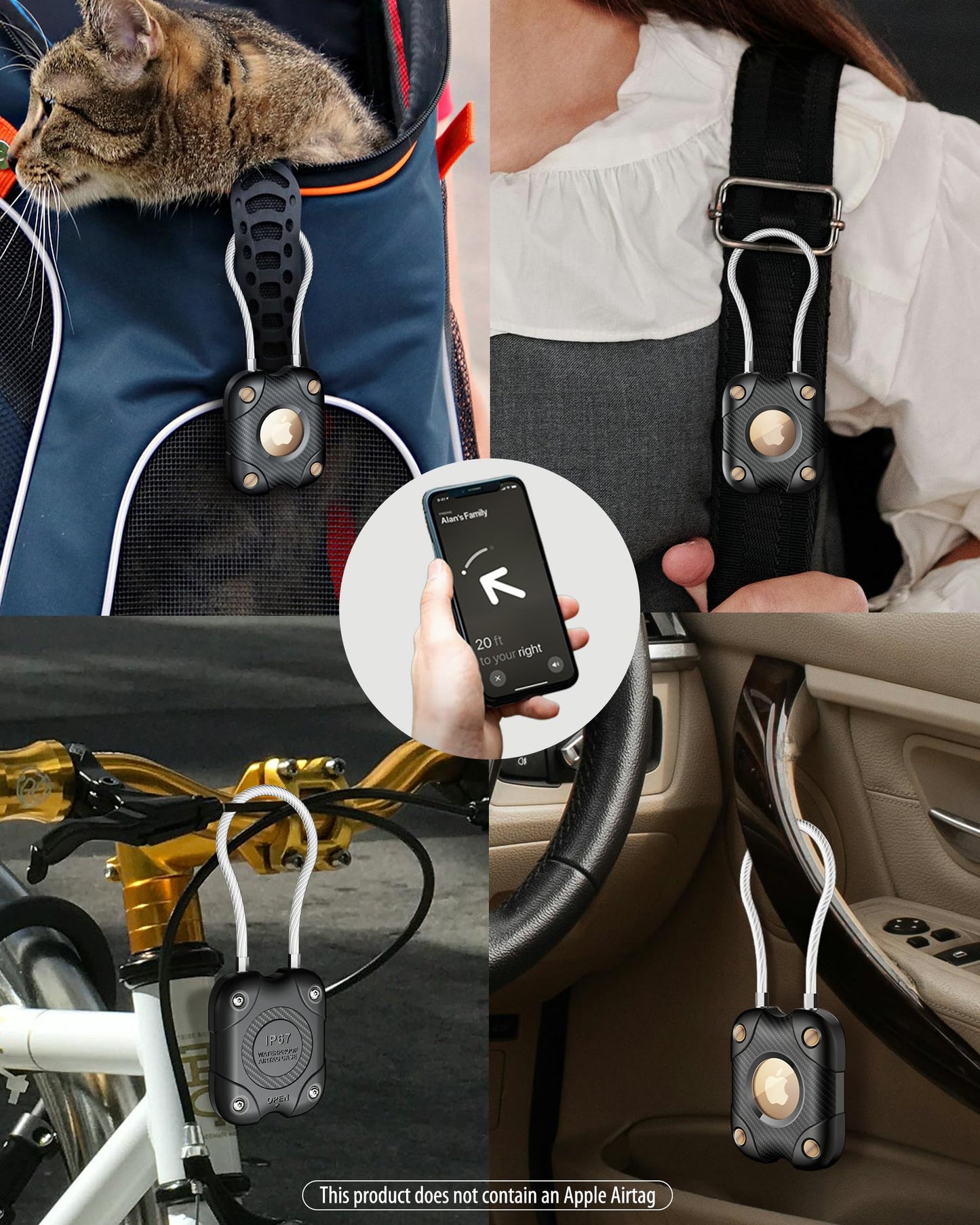 DEERLET for Airtag (1st & 2nd Gen) Holder with Wire Cable 4 Pack, Secure Lock Airtag Keychain,IPX7 Waterproof,360°Hard Protective Air Tag Case Holder for Key Chain,Key Ring,Car,Luggage