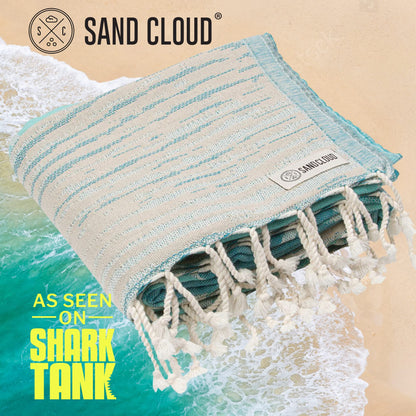 Sand Cloud Turkish Beach Towel - Sand Resistant - 100% Organic Turkish Cotton Yarn - Quick Dry Towel for Beach, Picnic Blanket or Throw - As Seen on Shark Tank - Waves