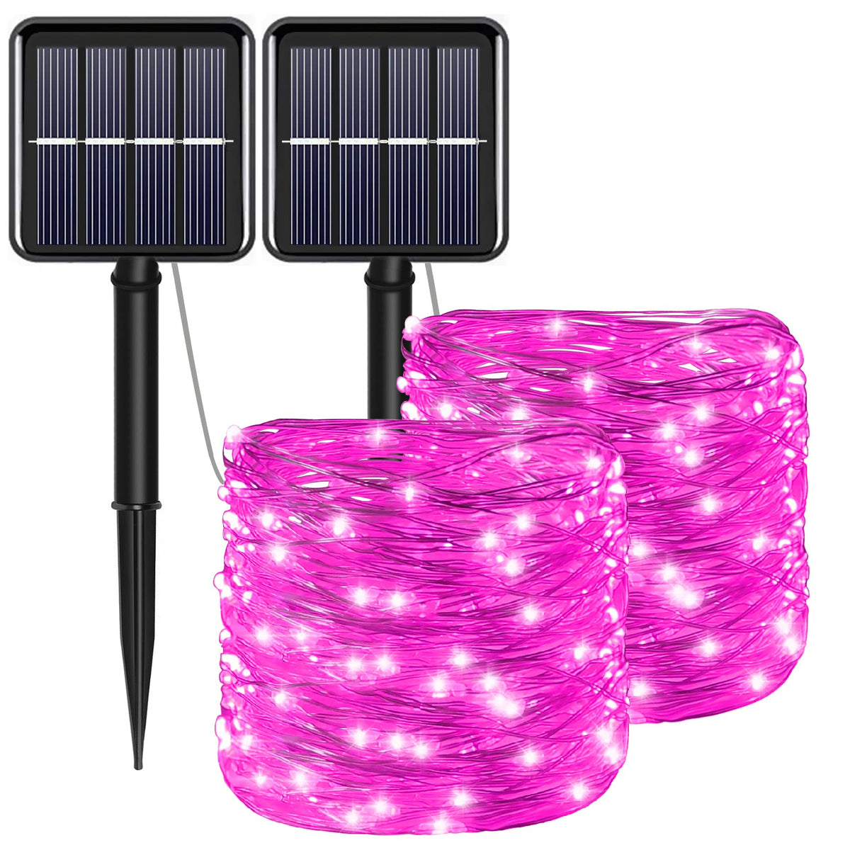 YAOZHOU Solar Christmas String Lights Pink Outdoor Waterproof 100 LED（2 Pack） 8 Modes Copper String Lights Fairy Lights for Valentines Day Garden, Patio, Fence, Balcony, Outdoors(Pink 2pcs