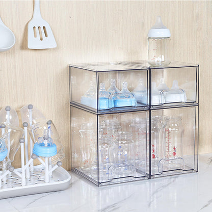 Vtopmart 7.6" H Clear Stackable Storage Drawers, 4 Pack Plastic Organizers Bins for Skincare, Cosmetics,Beauty Supplies,Ideal for Vanity, Bathroom,Kitchen Countertop,Cabinet Organization