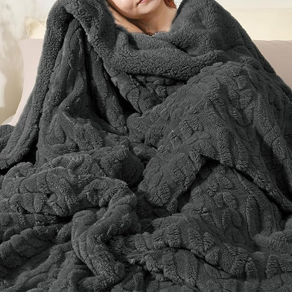 PHF Fluffy Sherpa Throw Blanket for Winter, Warm and Soft, 510GSM 3D Jacquard Thick Shaggy Fleece Plush Blanket for Couch, Dark Grey, 50"x60"