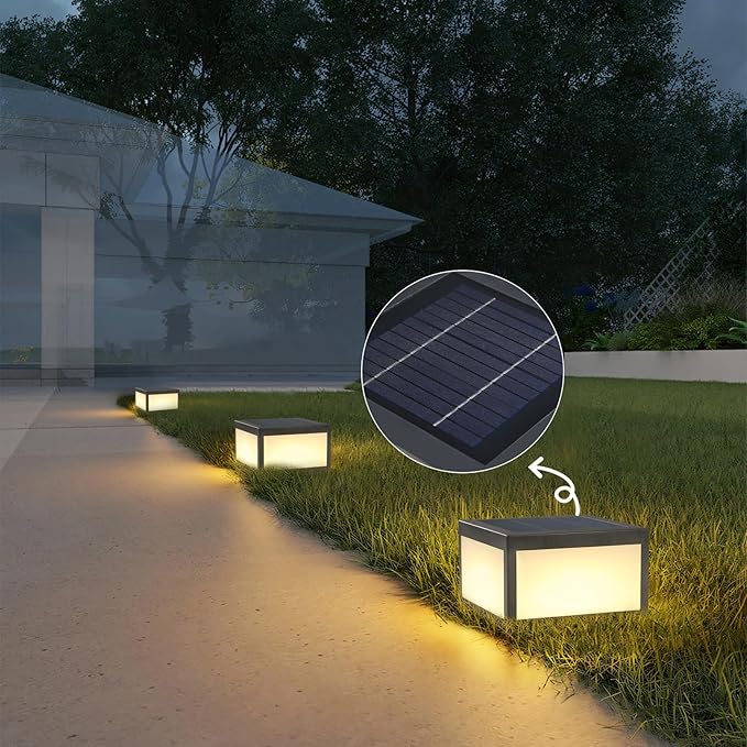 Outdoor Solar Post Light, Solar Column Lights, Pillar Lights LED Fence Deck Cap Lamp for Flat Surface Patio Garden Decoration, Modern Pillar Lamp with IP65 Waterproof Light Source（10"x10"）